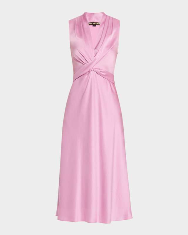 Jane Sleeveless Crossover Sateen Midi Dress